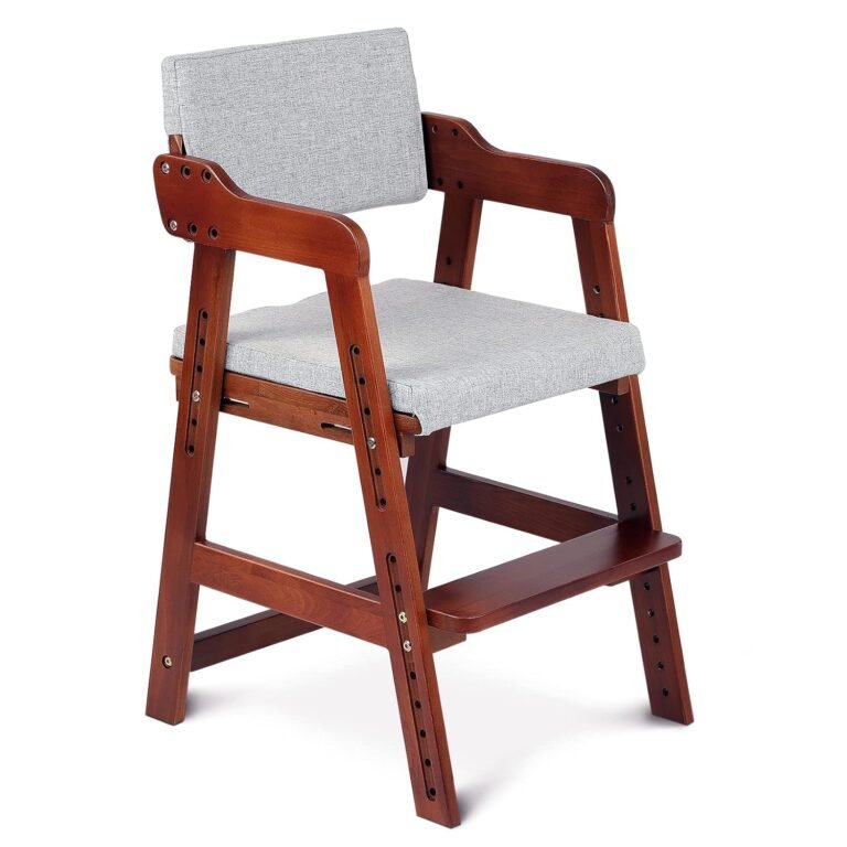 Ezebaby Wooden High Chair for Toddlers to Teens, Adjustable Kids Study Chair with Steps, Kids Dining Chair with Removable Cushion (Nut-Brown)