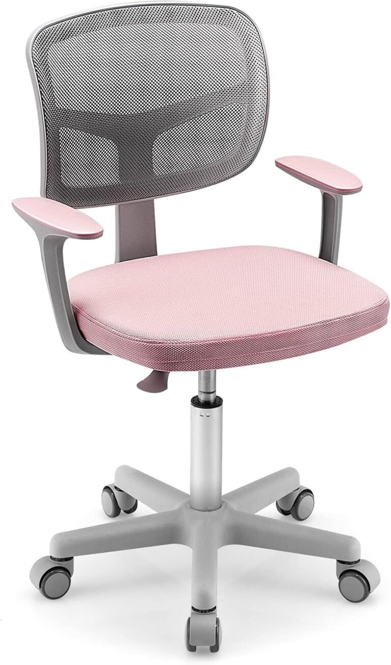 Costzon Kids Desk Chair, Adjustable Children Study Computer Chair with Arms & Wheels, Student Swivel Rolling Task Chair, Ergonomic Kids Office Chair for Boys Girls Age 4-12, Home Bedroom School, Pink