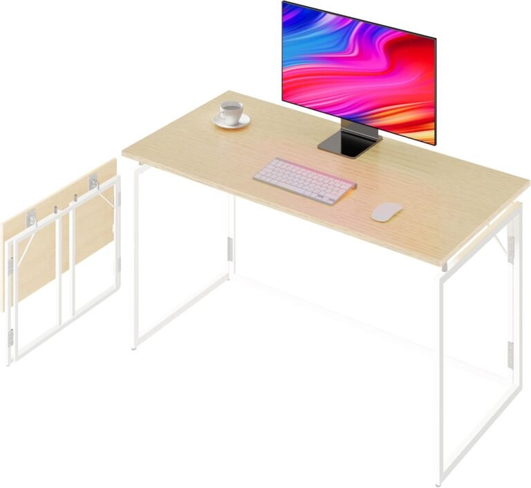 Folding Desk 40 Inch – Small Foldable Desk for Small Space Minimalist, Space Saving Collapsible Compact Desk Portable Table for Craft, Writing, Study and Work (No Assembly Required)