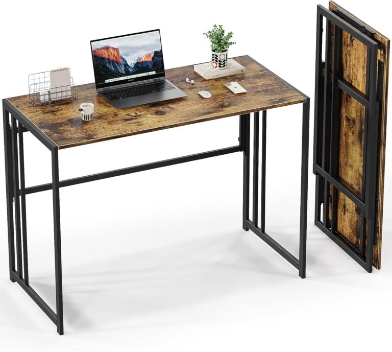 Gezen Folding Desk 40” Computer Desk for Home Office, No Assembly Office Desk Foldable Simple Study Writing Desk Table for Small Spaces, Brown