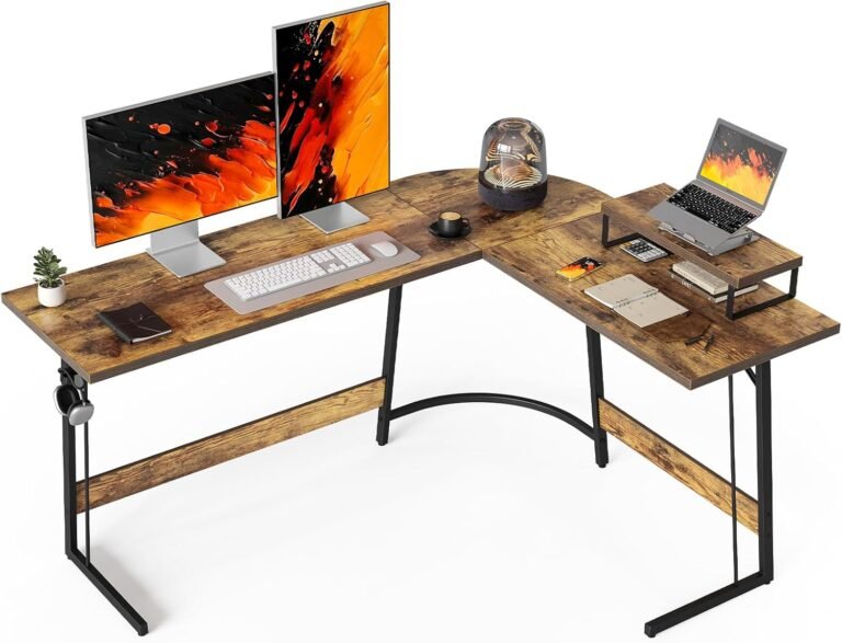 CubiCubi L Shaped Gaming Desk Computer Office Desk, 59 inch Corner Desk with Large Monitor Stand for Home Office Study Writing Workstation, Rustic Brown