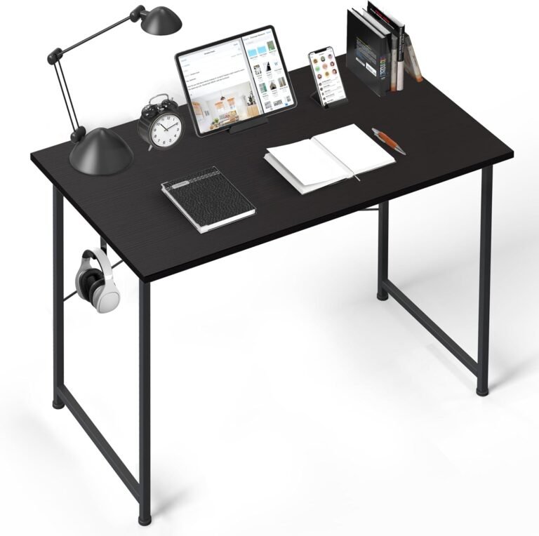 YSSOA Computer Desk Home Office Work Study Writing Modern Simple Table with Headphone Hooks, 40 Inch, Basic Black