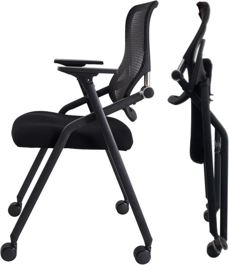 PRO, Stackable & Foldable Conference Room Chairs with 2X Thick Cushion, Lumbar Support, Armrest – Mesh Bouncing Back for Office Meeting, Conference, Training Room Chair 1 Pack