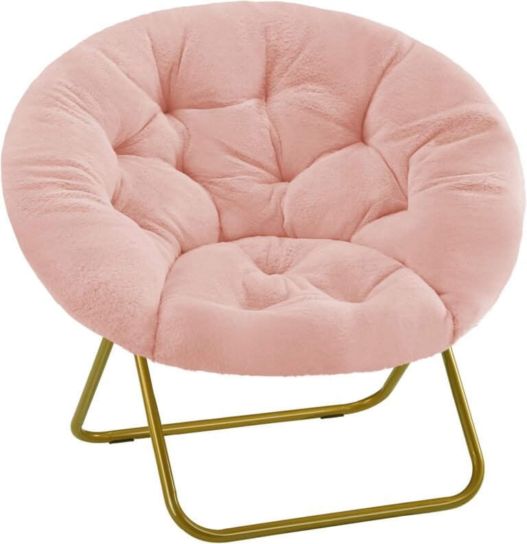 Sweetcrispy Cozy Saucer Chairs Faux Fur Living Room Reading Lounge Furniture Folding Comfy with Soft Thick Padded Seat Metal Frame Modern Style for Bedroom Home Adults, X-Large, Pink