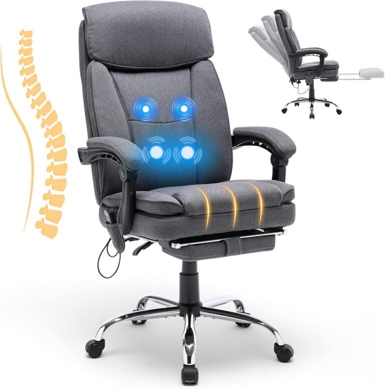 HOMREST Reclining Office Chair with 4-Point Massage, Breathable Fabric Executive Chair with Retractable Footrest, Ergonomic with High Back for Gaming Home Study, Dark Grey
