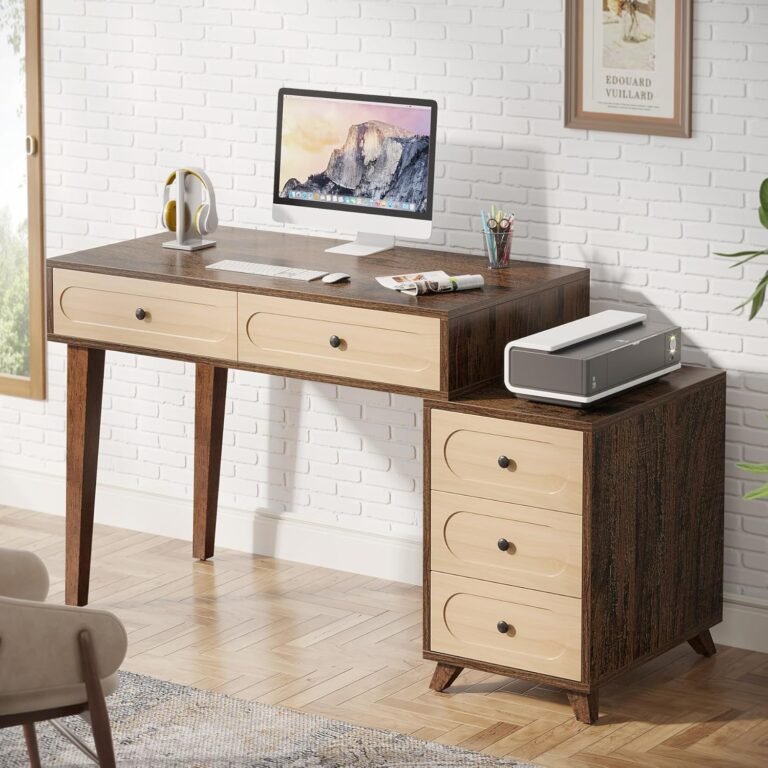 Tribesigns Computer Desk with Drawers, 51-Inch Office Desk with Reversible Drawer Cabinet, Industrial Study Writing Table Workstation with Storage for Small Spaces