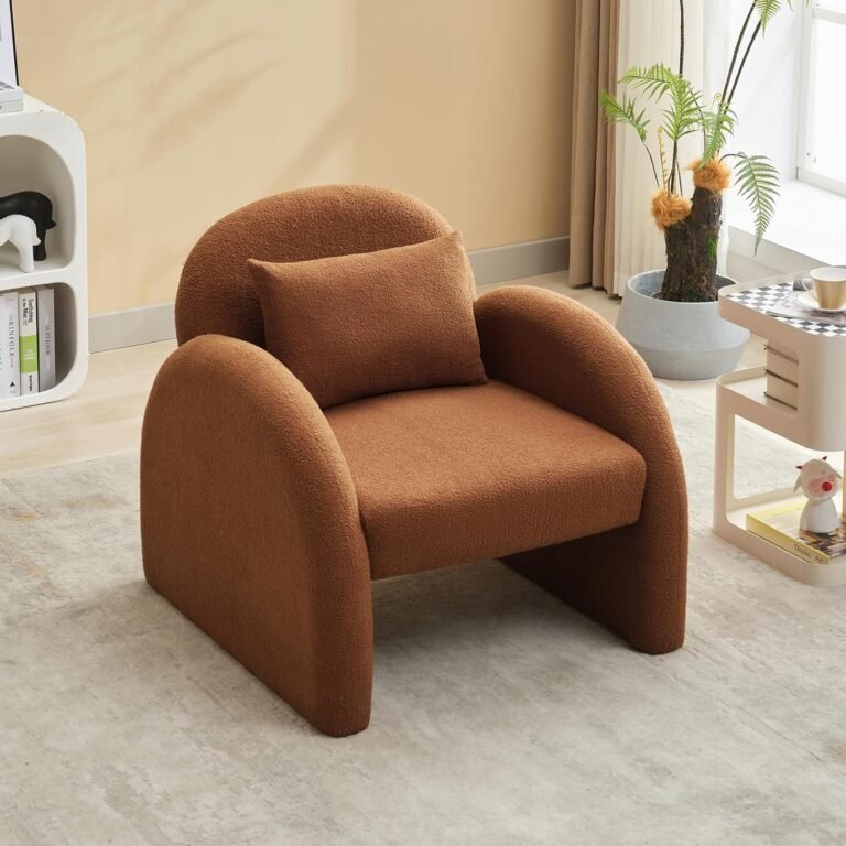 Modern Sherpa Accent Chair,Teddy Upholstered Arm Single Sofa,Fluffy Reading Chair for Living Room, Bedrooms, Corner,Mid Century Accent Armchair, Accent Chair for Office Study, Brown