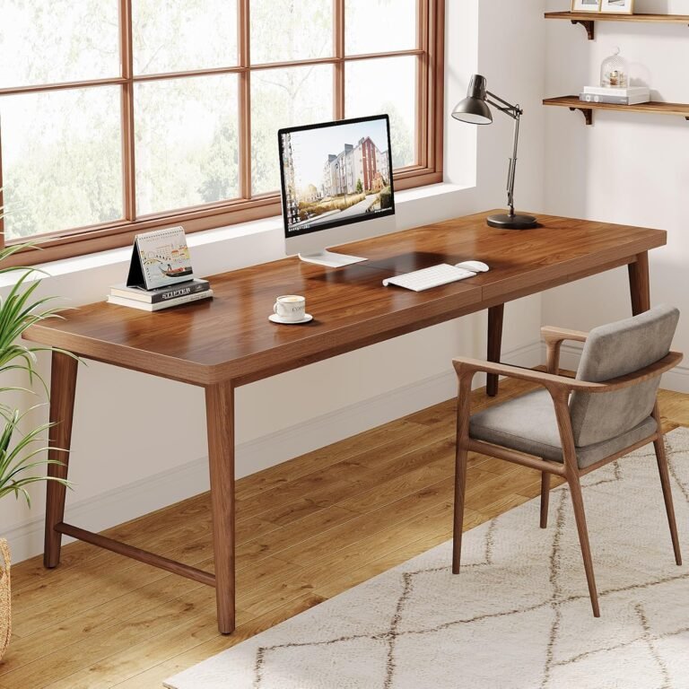 Tribesigns 78.7″ Extra Long Desk, Large 2-Person Computer Desk Writing Desk, Double Home Office Desk Study Work Table with Metal Legs, Rich Walnut