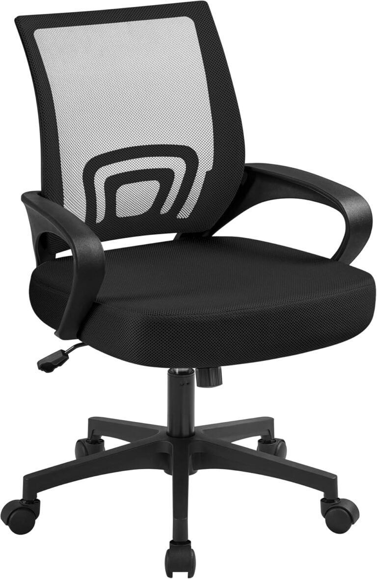 Yaheetech Office Chair Ergonomic Computer Chair Mid Back Adjustable Desk Chair with Lumbar Support Armrest, Swivel Rolling Mesh Task Gaming Chair for Home Office Work Study, Black