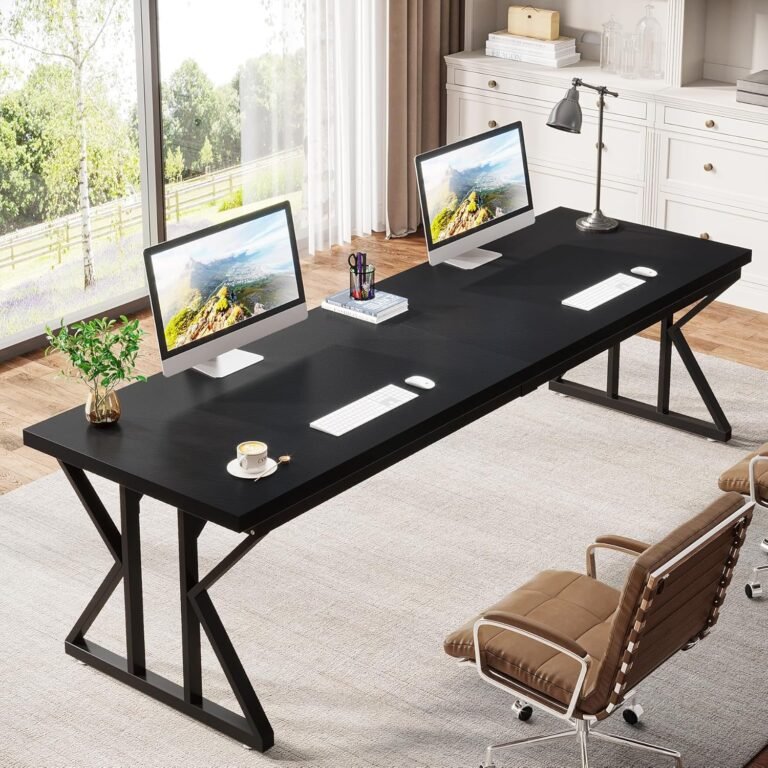 Tribesigns 78.7 Inches Long Computer Desk, Two Person Desk Large Executive Office Desk, Double Desk Study Writing Table for Home Office (Black)