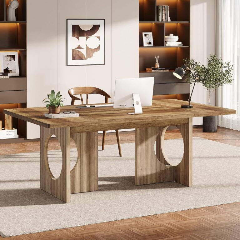 Tribesigns Wood Executive Desk, 63 Inches Large Home Office Computer Desk with Circular Hollow Design Legs, Rectangular Writing Table for Work Study