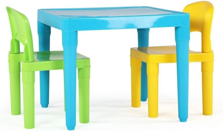 Humble Crew, Aqua Table & Green/Yellow Kids Lightweight Plastic Table and 2 Chairs Set, Square, Toddler