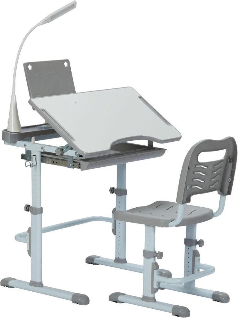 Real Relax Children’s Adjustable Desk Set, Tiltable Desktop Girls Desk for Bedroom(Grey)