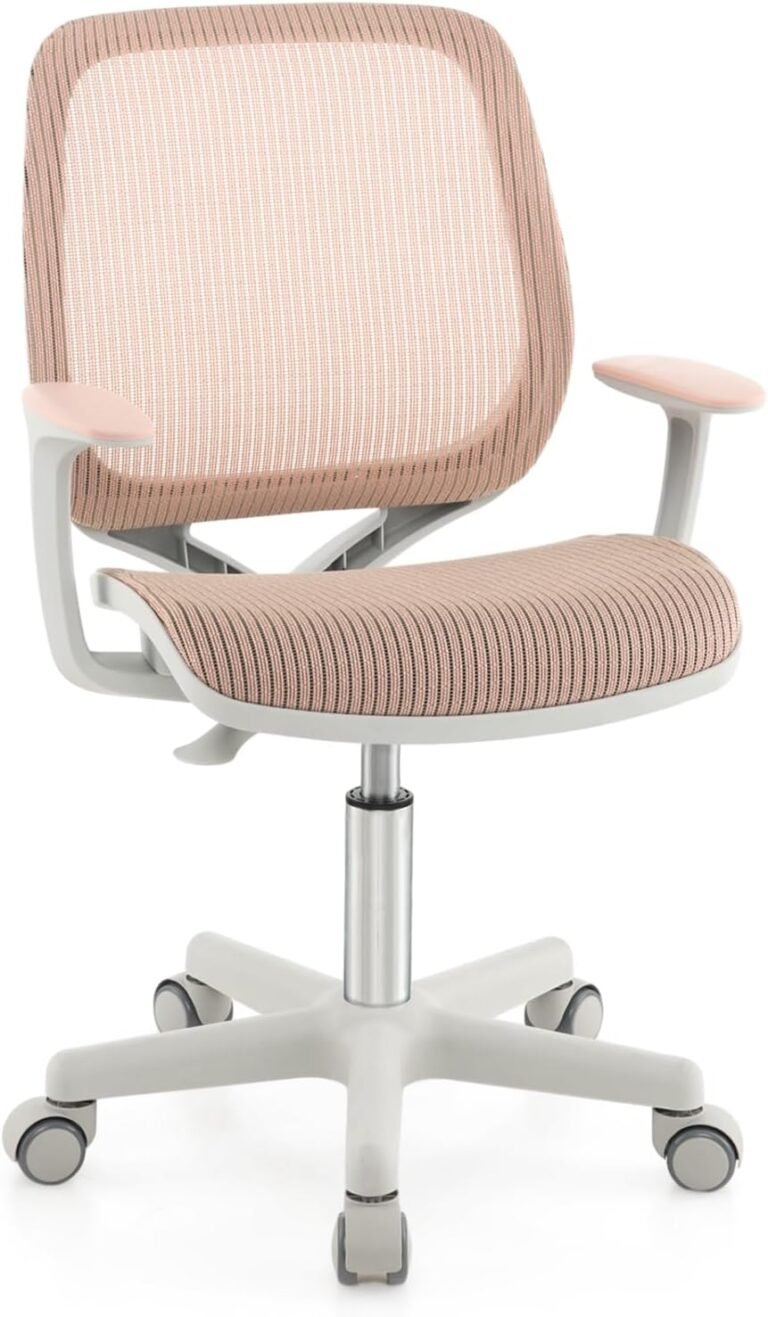Giantex Kids Desk Chair, Children Armrest Computer Chair with Sit-Lock Wheels, Ergonomic Kids Office Chair with Waterfall Seat, Rolling Swivel Mesh Study Desk Chair for Boys Girls (Pink)