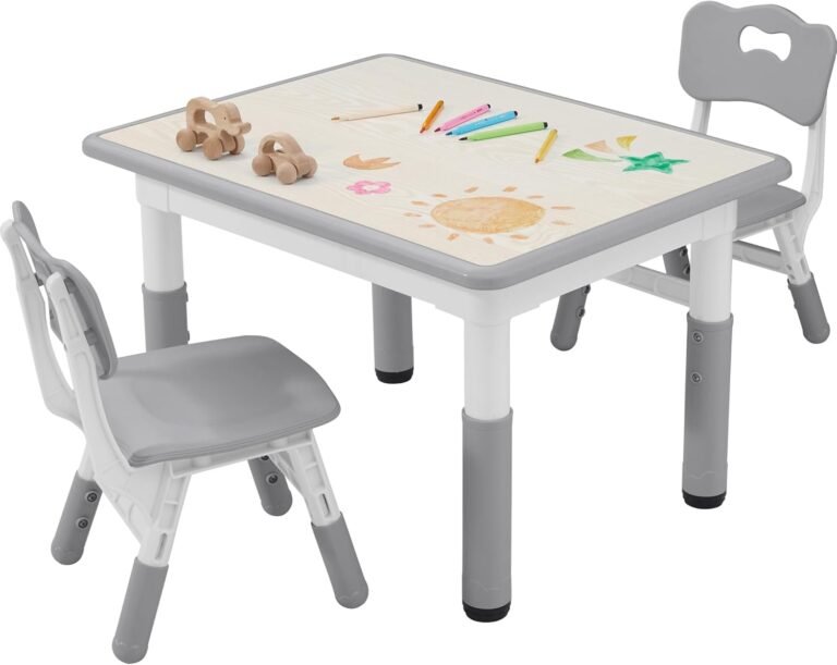 Kids Table and 2 Chairs Set, Toddler Table and Chair Set with Graffiti Tabletop, Children Multi-Activity Table for Ages 3-8, Height-Adjustable Kids Study Table for Classroom/Daycare/Home