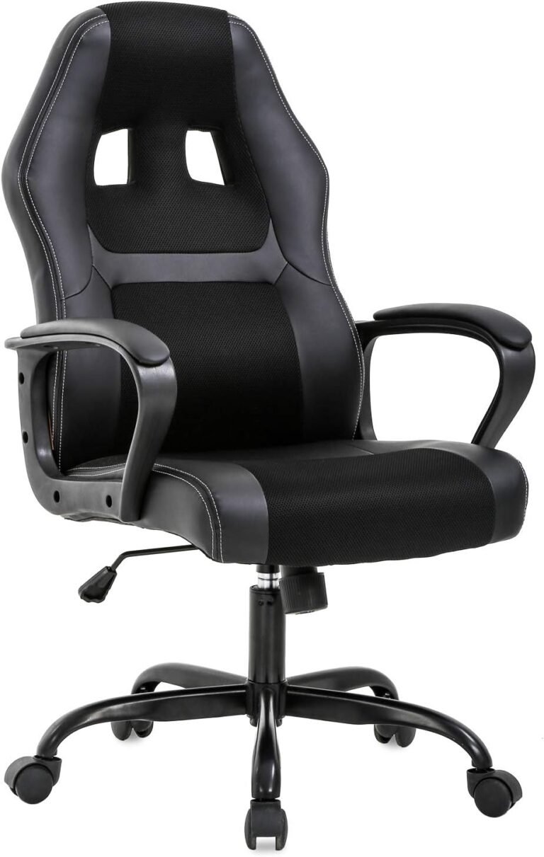 Office Chair PC Gaming Chair Cheap Desk Chair Ergonomic PU Leather Executive Computer Chair Lumbar Support for Women, Men (Black)