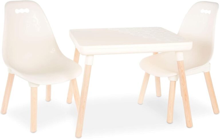 B. toys- B. spaces- Table and Chair Set- Furniture For Toddlers- 1 Craft Table & 2 Chairs- Natural Wooden Legs- Ivory- 3 years +