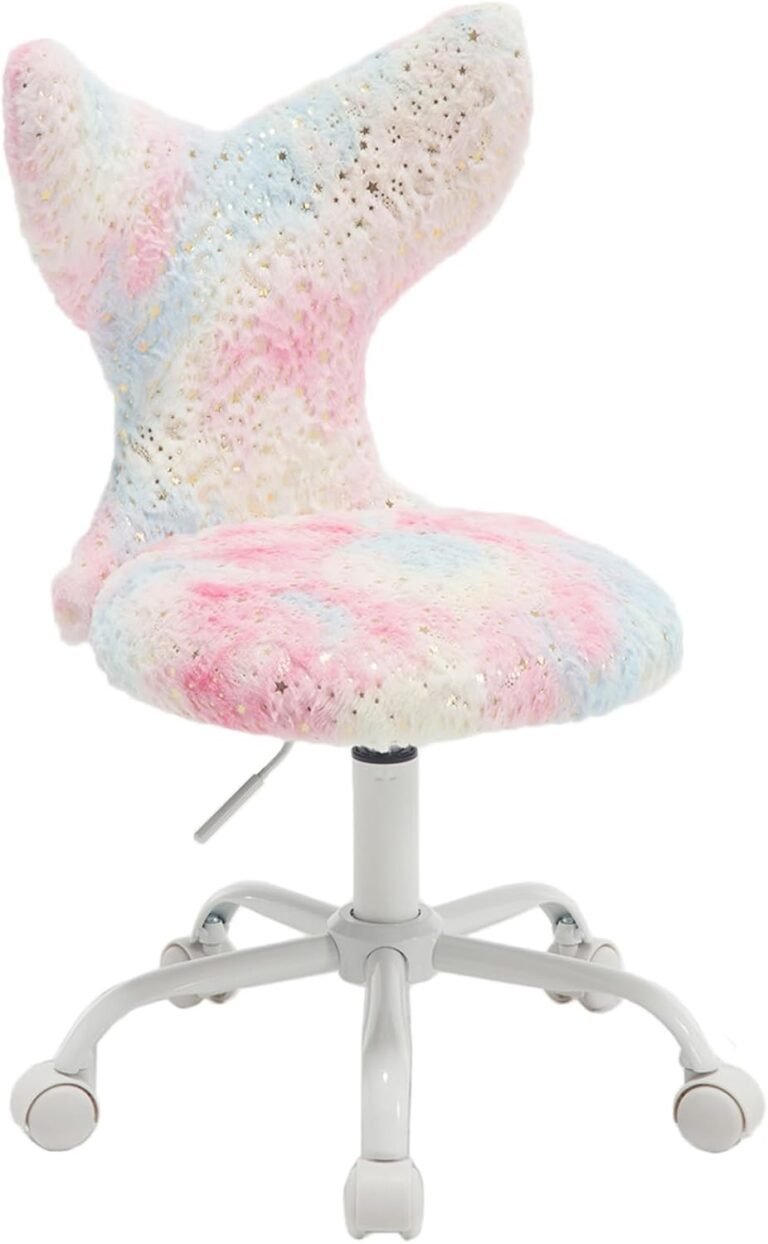 Guyou Fuzzy Cute Kids’ Desk Chair Mermaid Back Chair Colorful Adjustable Study Chair Swivel Rolling Chair for Teen Girls Boys/Bedroom/Children Gift(SRAT Colorful)