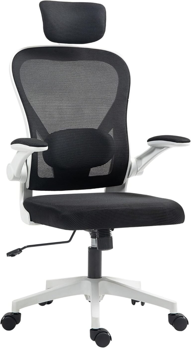 HOMCOM Ergonomic Office Chair, High Back Desk Chair with Flip-up Armrest, Rotatable Headrest, Adjustable Lumbar Support, Swivel Wheels, Mesh Computer Chair for Home Study, Black