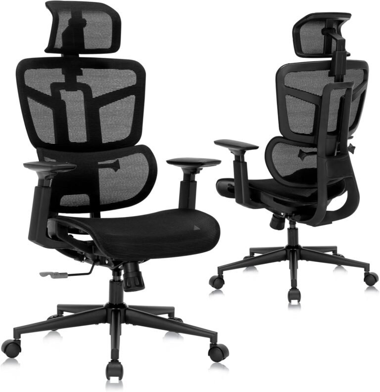Ergonomic Office Chair, Computer Chair Mesh Desk Chair with Wheels, Adjustable 4D Smart Lumbar Support, Armrests, Seat Depth and Headrest for Home Bedroom Study Dorm Student Adults