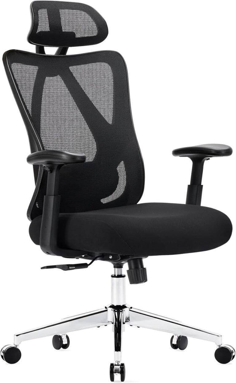 Sweetcrispy Home Office Desk Chair, Ergonomic Rolling Work Swivel High Back 135°Tilt Function Big and Tall Computer with Wheels, 2D Armrest Adjustable Lumbar Support & Headres, Modern Black