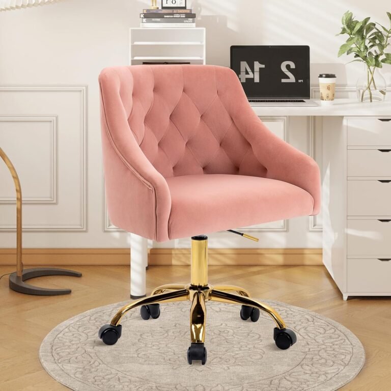 Home Office Chair, Velvet Office Chair,Swivel Adjustable Accent Vanity Chair with Arms Nailhead Trim for Bedroom, for to Living Room, Studying, Office (Pink)