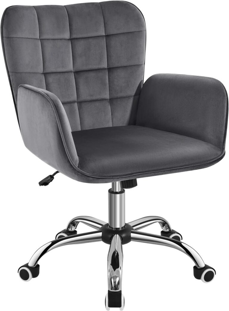 Yaheetech Velvet Home Office Chair Modern Vanity Chair Ergonomic Adjustable Makeup Chair with Padded Armrests Big Seat for Office, Bedroom, Dark Gray