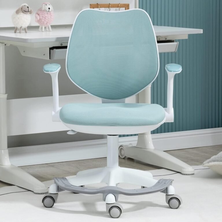 Cute Kids Desk Chair – Blue Computer Chair with Adjustable Armrests and Footrest Study Reading Office Swivel Chairs for Boys Girls Teens