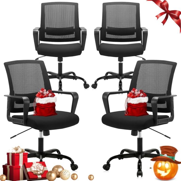 CLATINA Ergonomic Rolling Mesh Desk Chair with Executive Lumbar Support and Adjustable Swivel Design for Home Office Computer Black 4 Pack