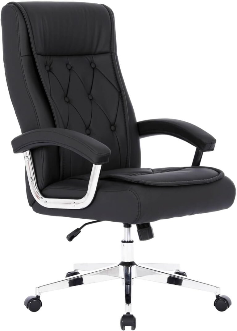 Leather Executive Office Chair with Arms and Wheels, High Back Ergonomic Computer Desk ChairAdjustable Height Swivel Office Desk Chair, 350LBS Capacity (Black)