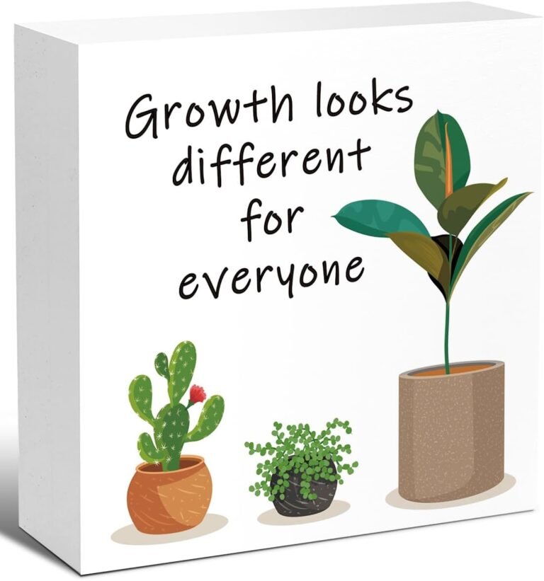 Inspirational Wood Block Sign,Growth Looks Different for Everyone Plant Motivational Wooden Block Sign for Home Bedroom Office Desk Table Decor,Inspirational Cheer Up Gift for Coworker Friend