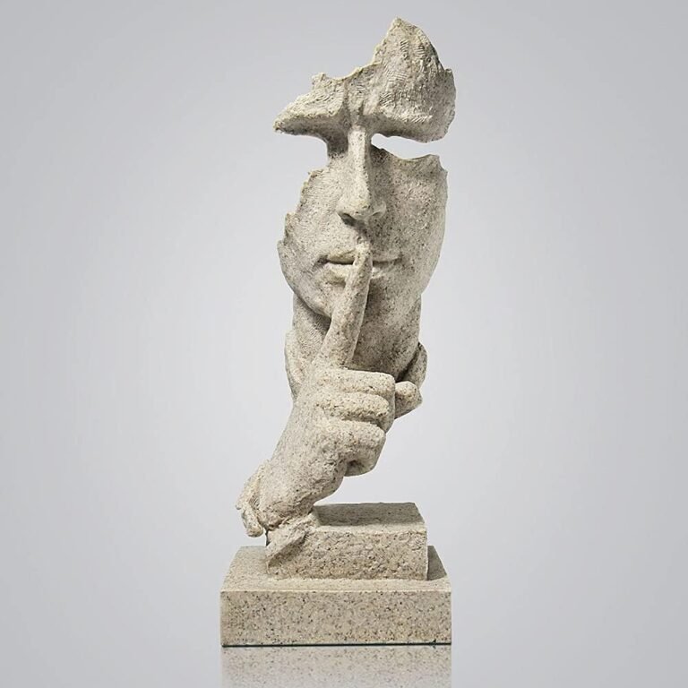 fazhongfa Thinker Statue – Silence is Gold Modern Decor Creative Abstract Art Figurine Resin Sculptures Decoration Room Home Study Office for Men Desktop Ornament (Sandstone)