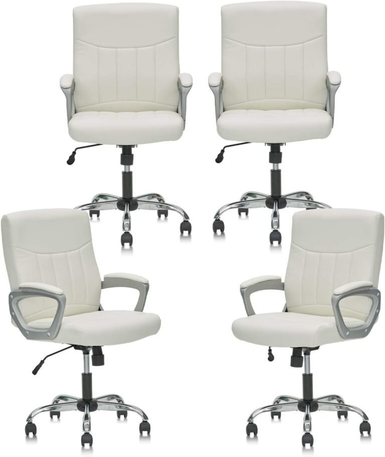CLATINA Office Computer Desk Chair Executive Mid Back Chair Comfortable Ergonomic Managerial Chair Adjustable PU Leather Home Office Desk Chair Swivel, White 4PK