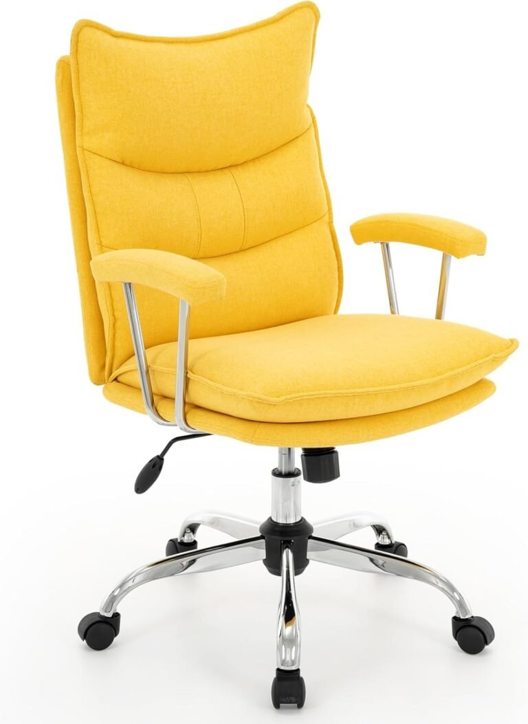 422 Soft Linen Office Chair with Padded Armrests, Premium Double Cushion, 360° Swivel High Back Ergonomic Computer Task Chair for Home Study&Meeting(Yellow)