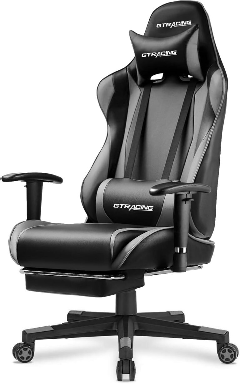 GTRACING Gaming Chair with Footrest, Ergonomic Computer Game Desk Chair, Recline Gaming Chair Seat Height Adjustment, Swivel Rocker with Headrest and Lumbar (Gray)