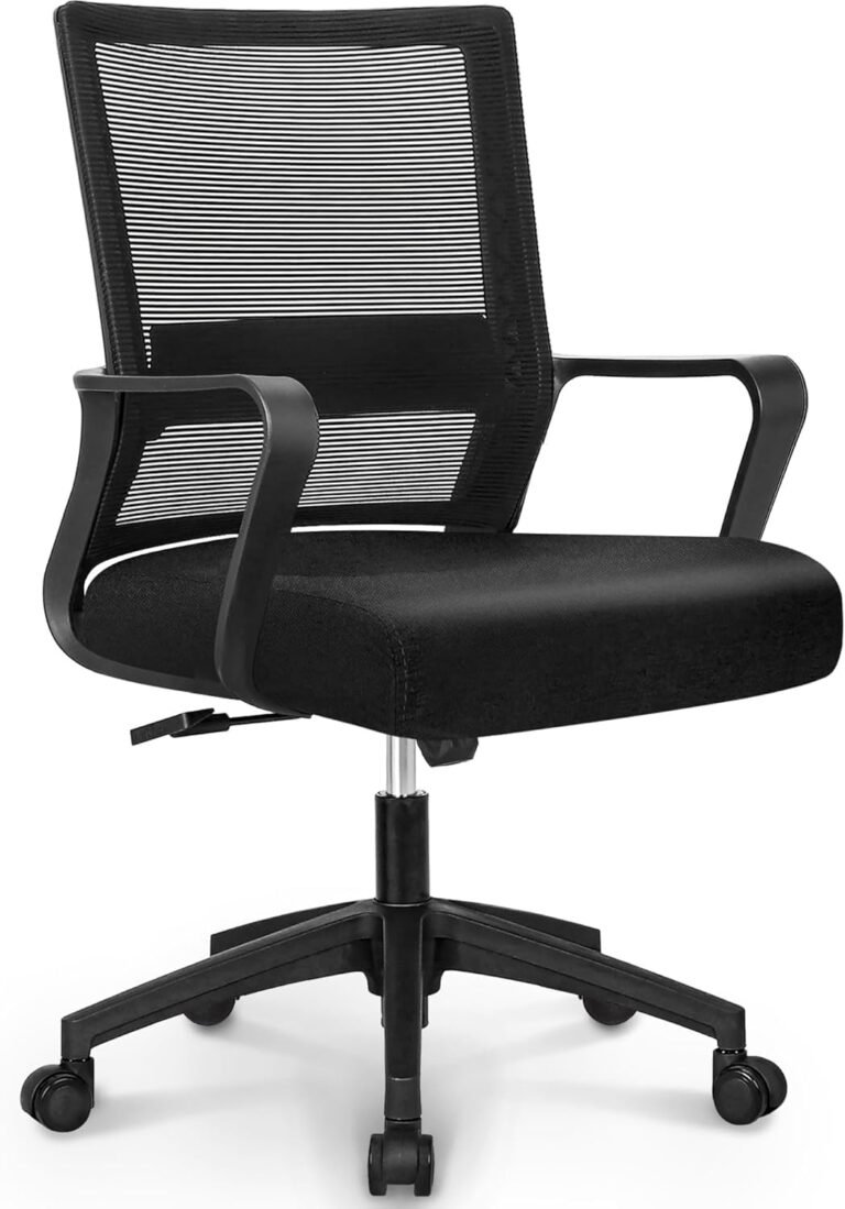 NEO CHAIR Office Chair Gaming Desk Computer Chair Ergonomic Mid Back Mesh Cushion with Wheels Lumbar Support Comfy Swivel Adjustable Rolling Home (Black)