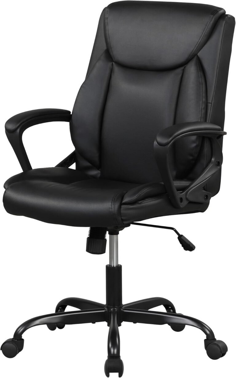 PayLessHere Home Office Chair Ergonomic PU Leather Desk Chair Mid Back, Swivel, and Executive Design with Lumbar Support, Armrests, and Adjustable Features (Black)