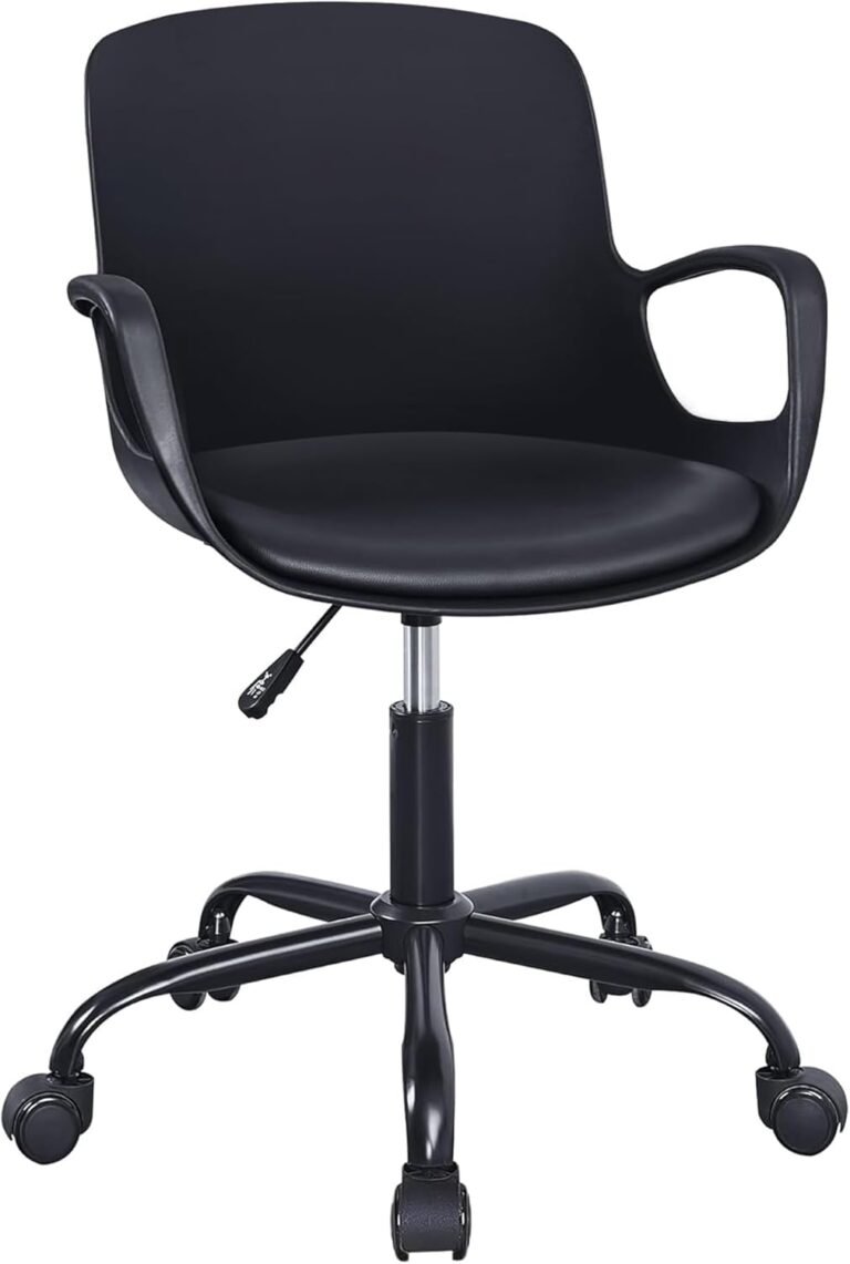 VECELO Mid-Back Chair for Desk with Armrests, Height Adjustable, 360°Swivel Wheels for Home Office Computer Study Work, Black