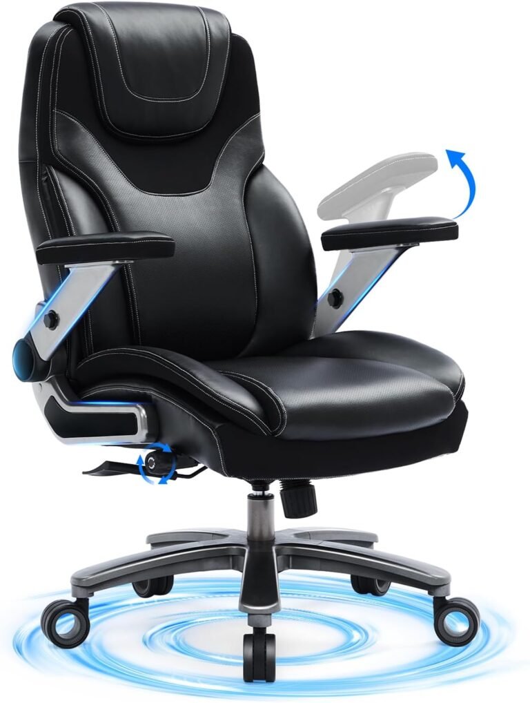 Big and Tall Office Chair with 5D Adjustable Arms, 600lbs Ergonomic Executive Chair with Adjustable Lumbar Support, Fabric and PU Leather Heavy Duty Managerial Home Desk Chair