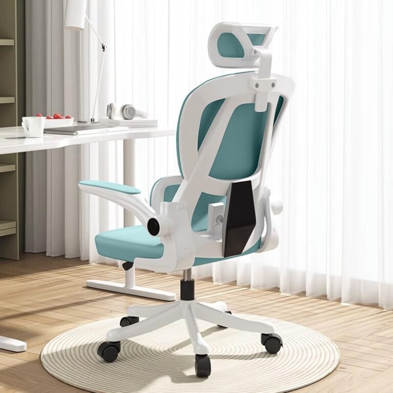 Office Chair Ergonomic Desk Chair with Lumbar Support Adjustable Headrest 3D Armrest and Lumbar Support for Home Office Chair Swivel Mesh Blue Office Chair for Work, Study, Gaming