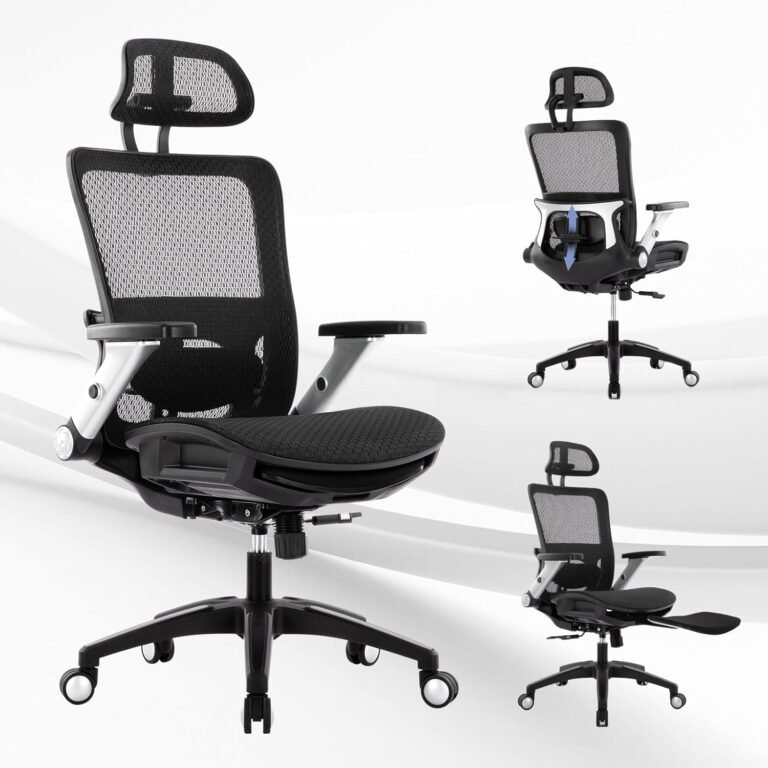 COLAMY Executive Mesh Office Chair with Footrest, Ergonomic Chair High Back with Adjustable Lumbar Support, Computer Desk Chair for Office/Work-Black