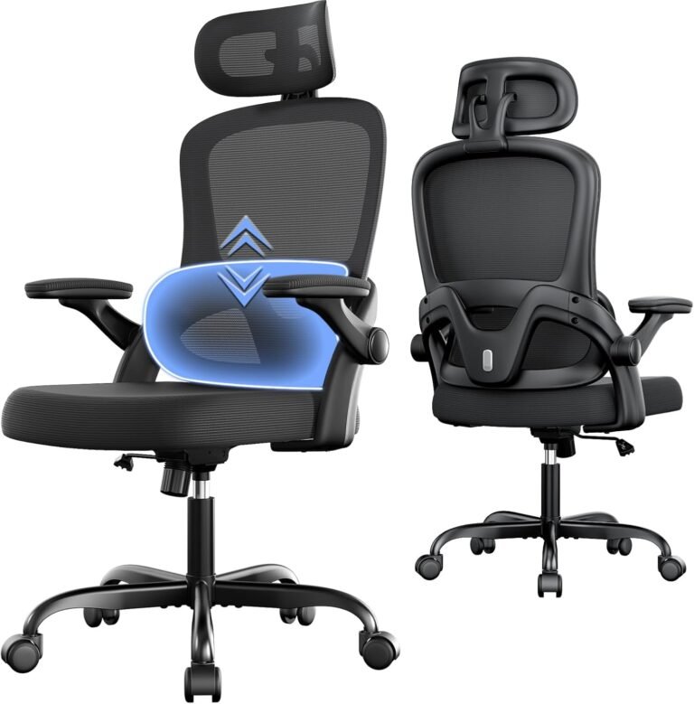 Ergonomic Office Chair, High Back Computer Chair with Adjustable Lumbar Support, 3D Armrest, Headrest, Mesh Home Office Desk Chair for Work and Study, Ergonomic Chair for Long Hours, Black