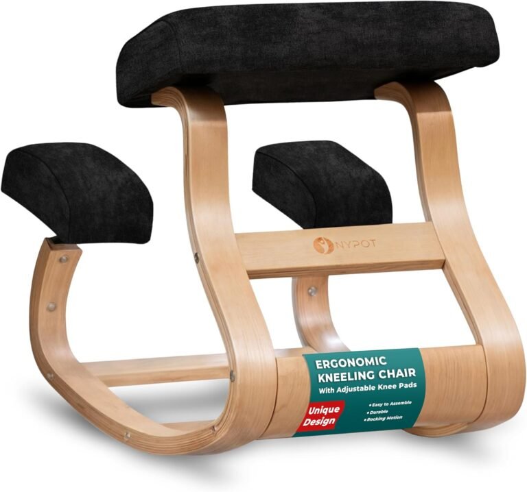 Ergonomic Kneeling Chair – A Rocking Ergo Knee Chair and Wooden Desk Chair Designed for Home Office Study and Posture Chair Support, Reduce Neck and Back Pressure – Velvet Black