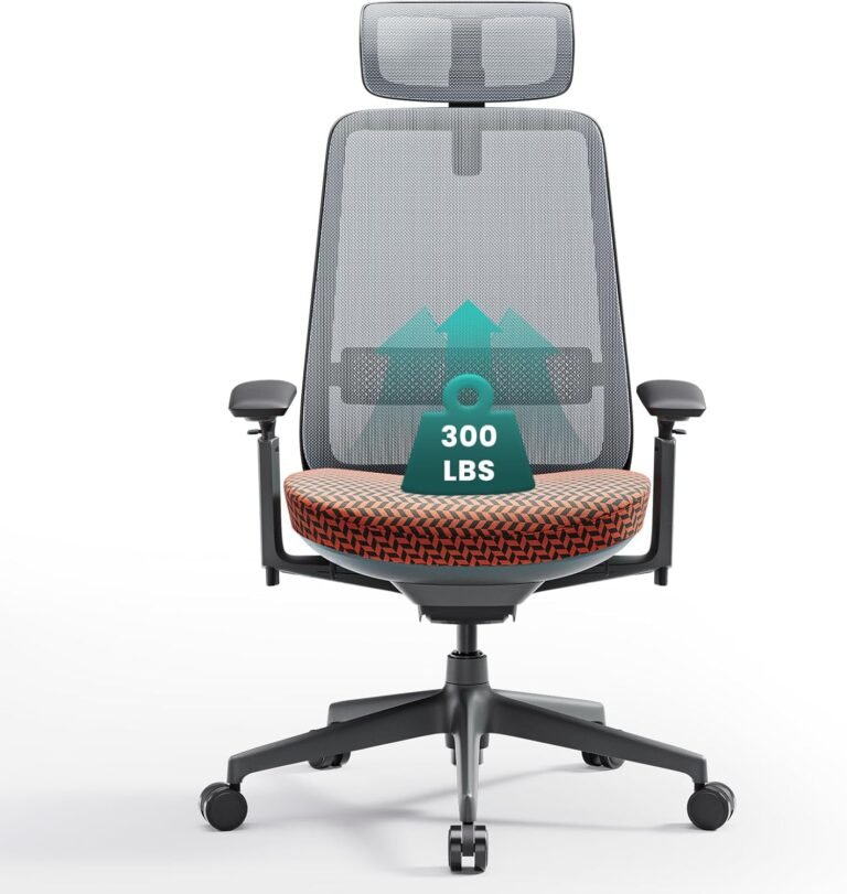 COLAMY Ergonomic Office Chair, Mesh Office Chair, High Back Office Chair, Computer Executive Desk Chair, Office Chair Lumbar Support with Adjustable Headrest and 4D Arms, Slide Seat, Tilt Lock-Coral