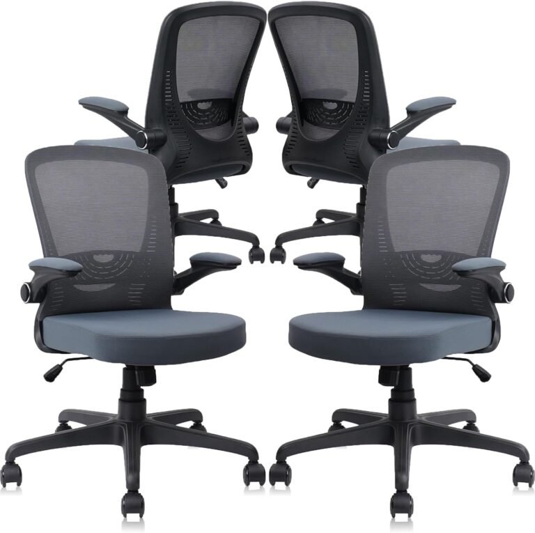 CLATINA Desk Chairs with Wheels, Ergonomic Rolling Mesh Office Chair Adjustable Height and Lumbar Support Home Office Computer Chair with Flip Up Armrests, Grey 4PK