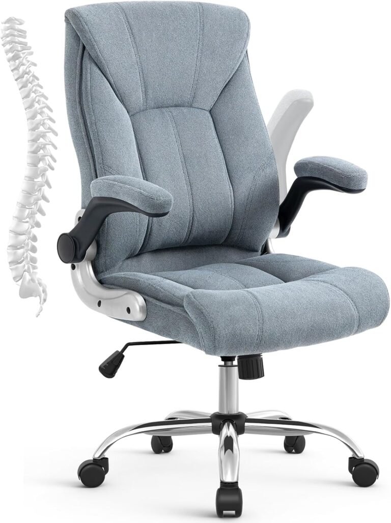 SEATZONE Home Velvet Office Chair, Comfortable Fabric Computer Desk Chair with Wheels, Executive Chair with Adjustable Height and Lumbar Support, Grey