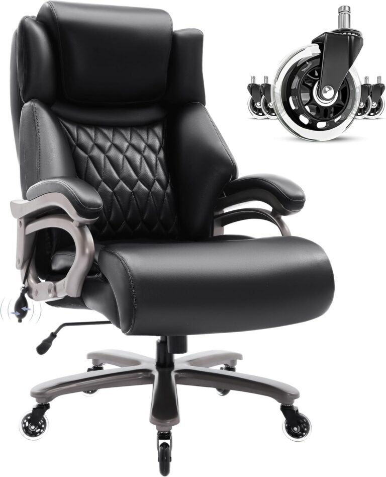 Big and Tall 400lbs Office Chair- Adjustable Lumbar Support Quiet Rubber Wheels Heavy Duty Metal Base, High Back Large Executive Computer Desk Chair, Thick Padded Ergonomic Chairs for Office, Black