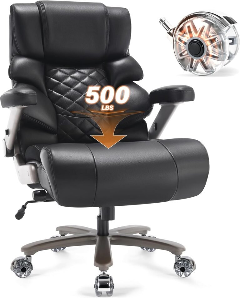 500lbs Big and Tall Office Chair-Large Computer Chair with Adjustable Lumbar Support 3D Flip Arms Plus Size Wheels, High Back Executive Desk Chair, Heavy Duty Metal Base, Thick Padded Wide Seat