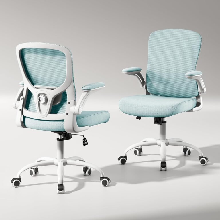 Ergonomic Mesh Office Chair Classroom Chair High Back Desk Chair Swivel Computer Task Chair with Adjustable Flip-up 2D Armrests Up&Down Lumbar Support.（White-Blue）