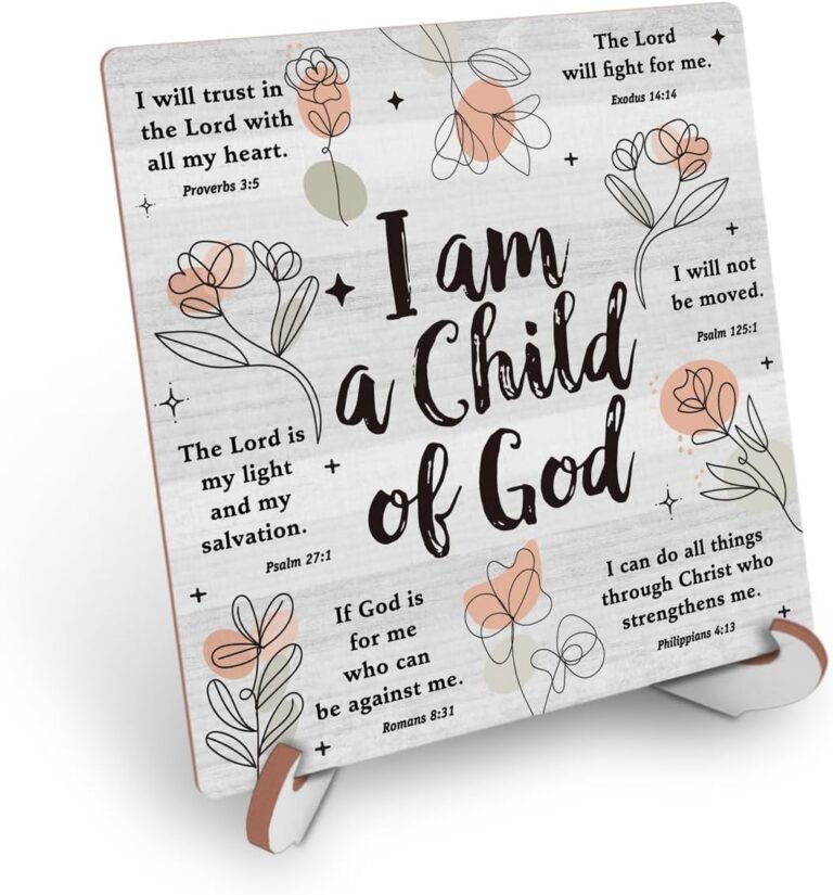 Inspirational Christian Desk Decor Wood Sign Religious Bible Verse Decorative Plaque with Wood Stand for Christian Home Bedroom Girls Women Room Office Shelf Table Decor